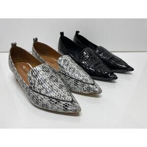 2 pairs of Jeffrey Campbell Viona Python Snakeskin Print Pointed Loafers Size 8
